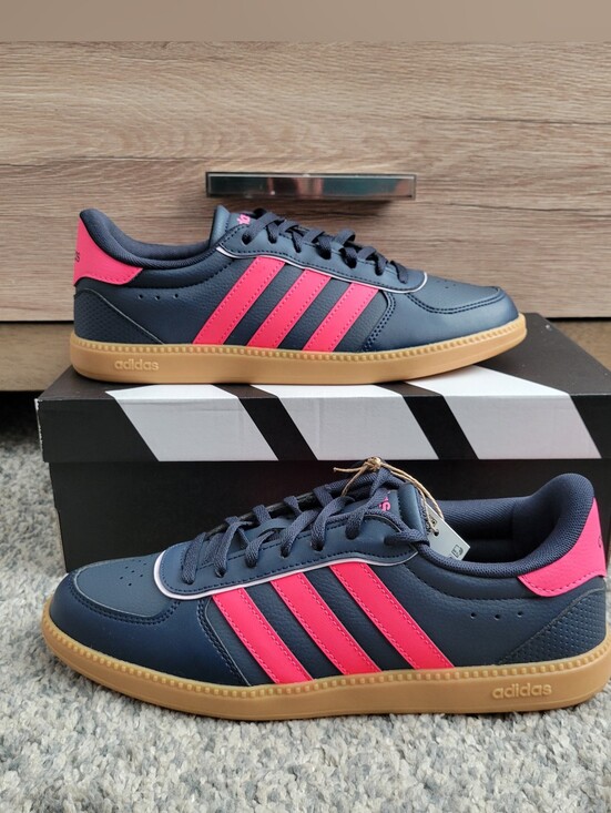 Adidas Navy Blue Sneakers with Pink Stripes and Gum Sole Size:7